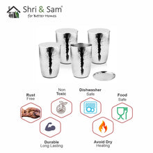 Stainless Steel 4 PCS Hammered Glass with SS Lid Impression