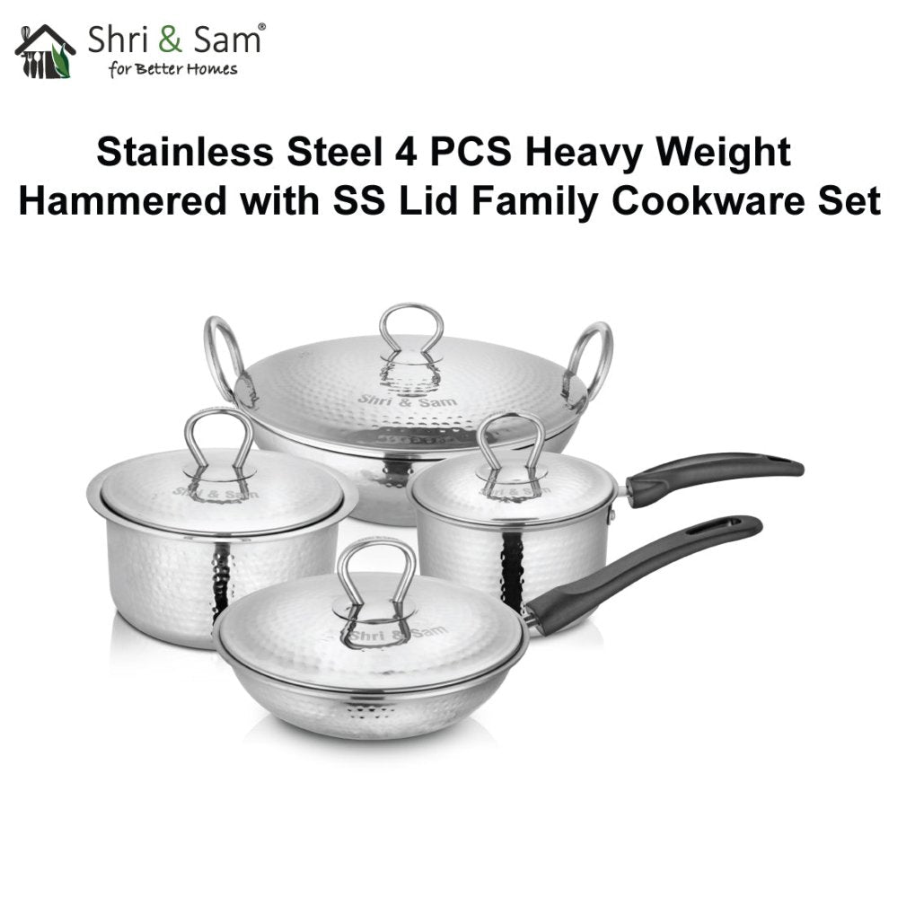 Stainless Steel 4 PCS Heavy Weight Hammered FAMILY Cookware Set with Lid