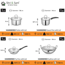 Stainless Steel 4 PCS Heavy Weight Hammered STARTER Cookware Set with Lid