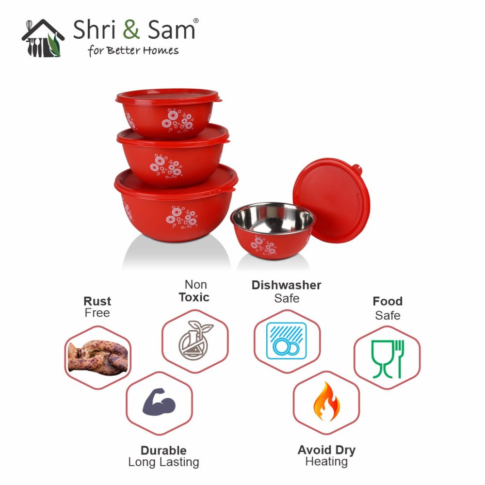 Stainless Steel 4 PCS Microwave Friendly Red Storage Bowl Europa