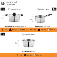 Stainless Steel 5 PCS Light Weight Hammered Cookware Set