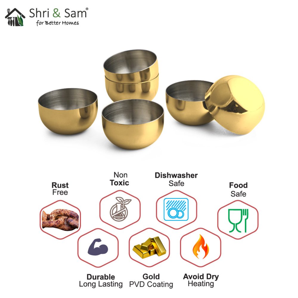 Stainless Steel 6 PCS Chutney Bowl with Gold PVD Coating Majestic