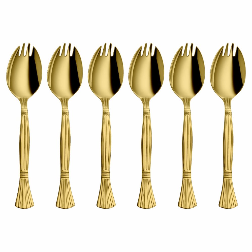 Stainless Steel 6 PCS Cutlery with Gold PVD Coating Spork 3 IN 1