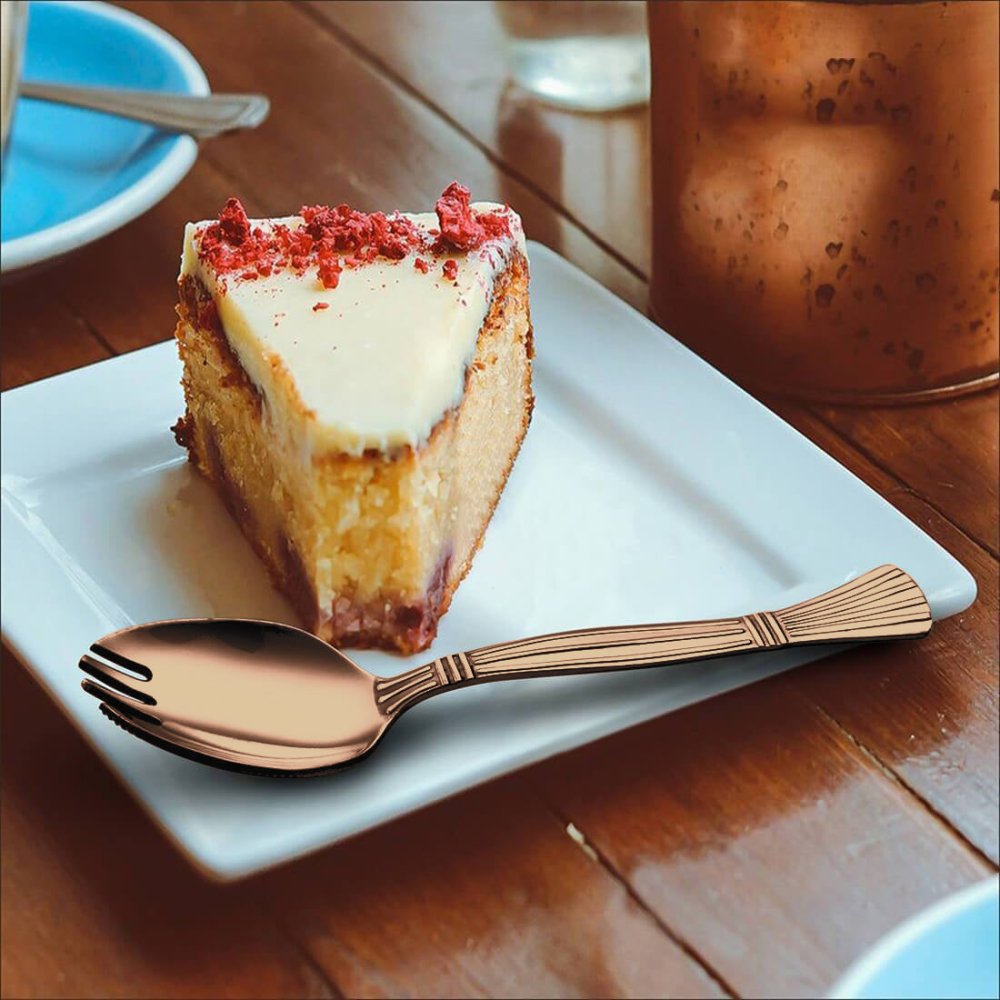 Stainless Steel 6 PCS Cutlery with Rose Gold PVD Coating Spork 3 IN 1