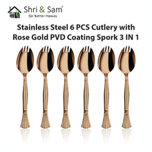 Stainless Steel 6 PCS Cutlery with Rose Gold PVD Coating Spork 3 IN 1