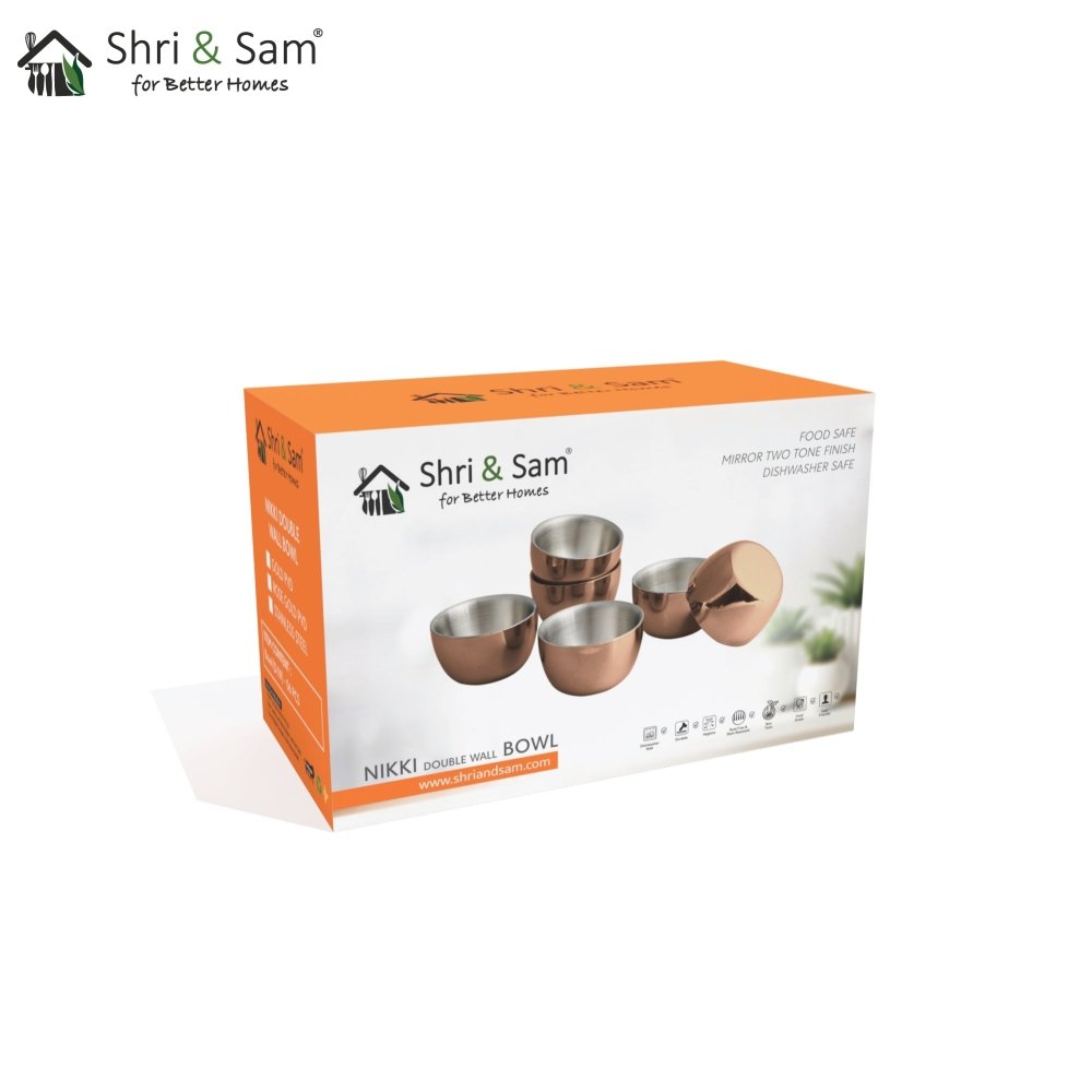 Stainless Steel 6 PCS Double Wall Bowl with Rose Gold PVD Coating Nikki