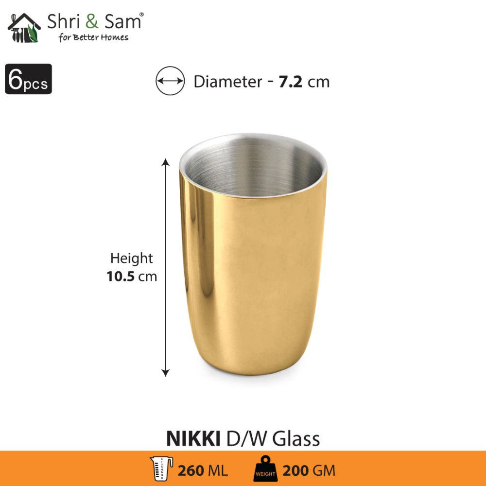 Stainless Steel 6 PCS Double Wall Glass with Gold PVD Coating Nikki