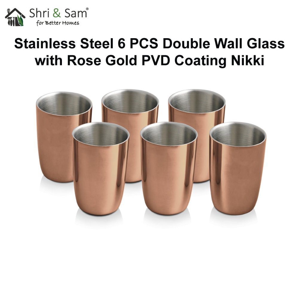 Stainless Steel 6 PCS Double Wall Glass with Rose Gold PVD Coating Nikki
