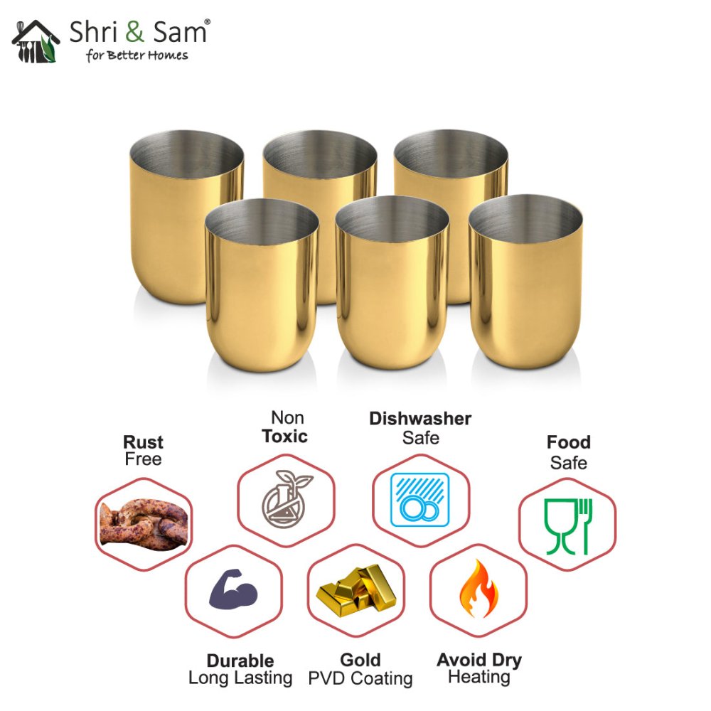 Stainless Steel 6 PCS Glass with Gold PVD Coating Majestic