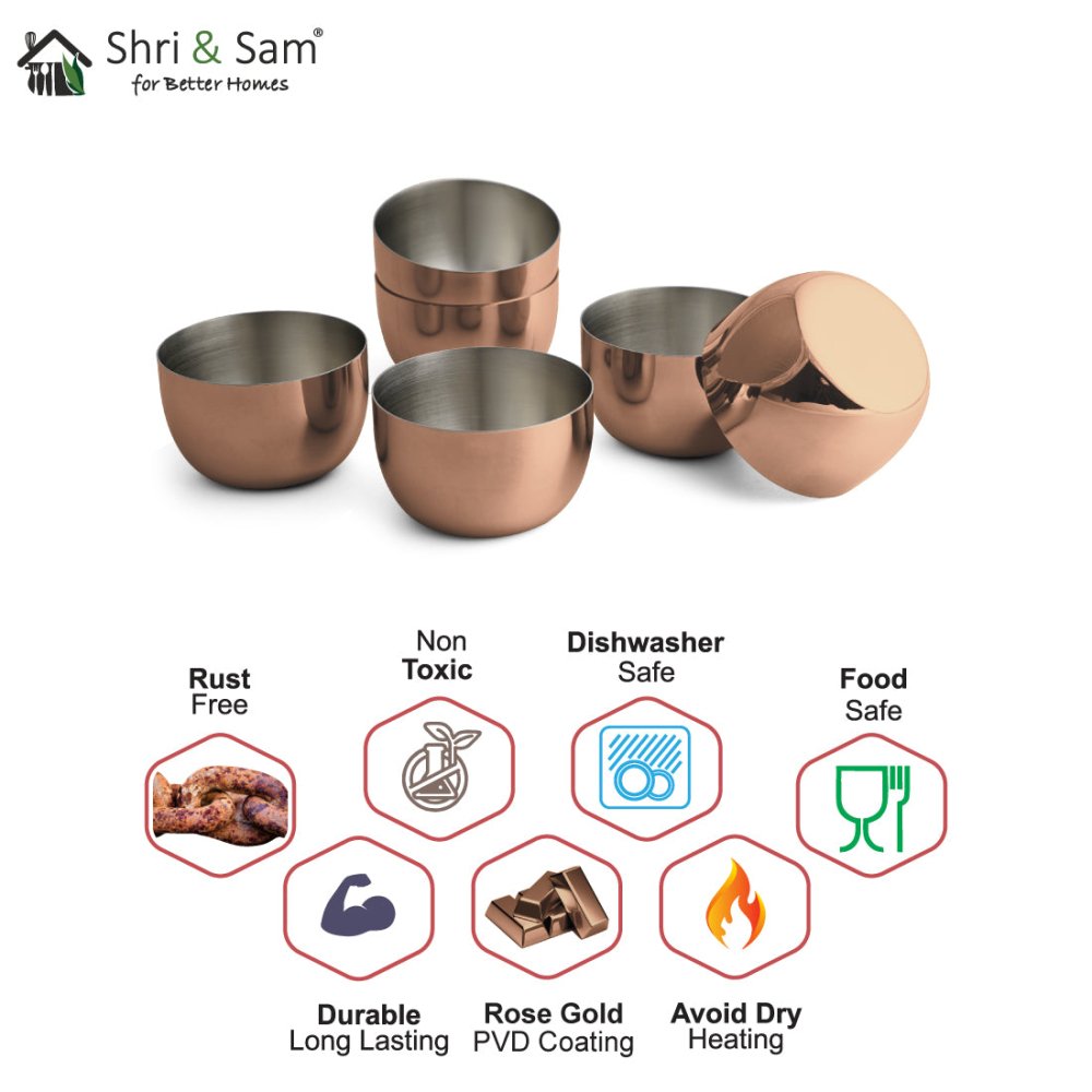 Stainless Steel 6 PCS Small Bowl with Rose Gold PVD Coating Majestic