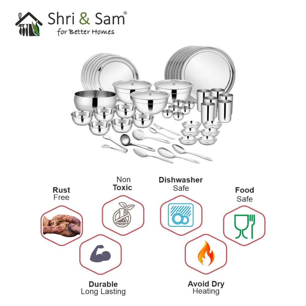 Stainless Steel 61 PCS Dinner Set (6 People) Shagun