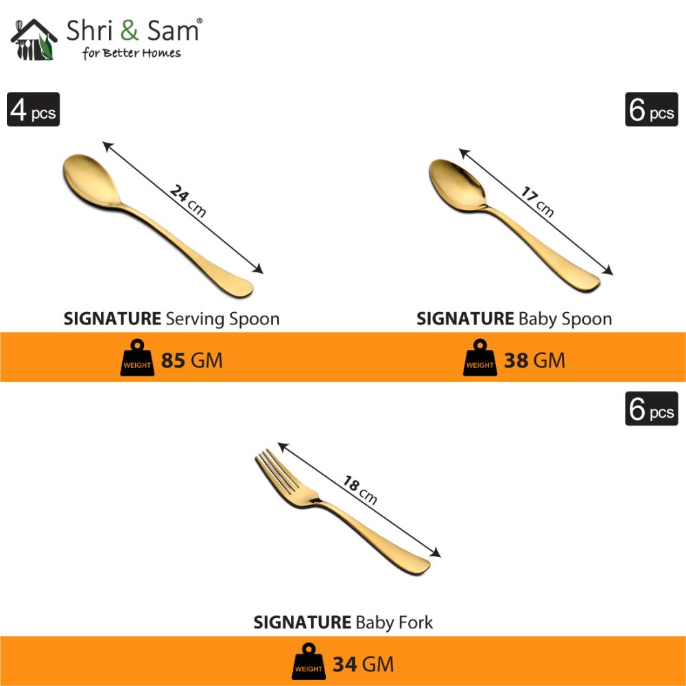 Stainless Steel 64 PCS Dinner Set (6 People) with Gold PVD Coating and Laser Signature - Matt