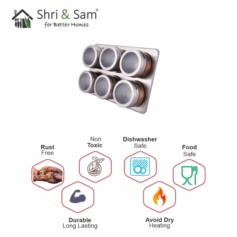 Stainless Steel 7 PCS Spice Jar Set with Tray