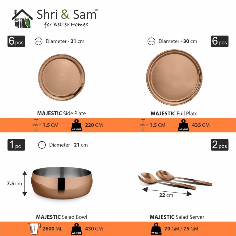 Stainless Steel 72 PCS Dinner Set (6 People) with Rose Gold PVD Coating Majestic