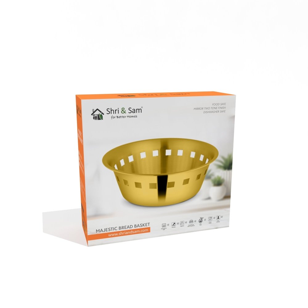 Stainless Steel Bread Basket with Gold PVD Coating Majestic