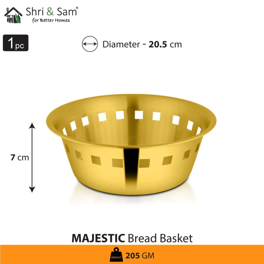 Stainless Steel Bread Basket with Gold PVD Coating Majestic