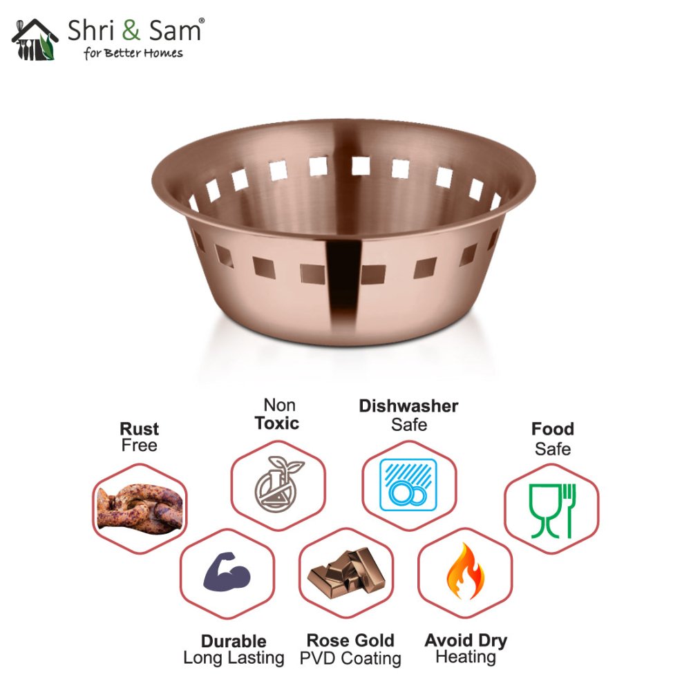Stainless Steel Bread Basket with Rose Gold PVD Coating Majestic