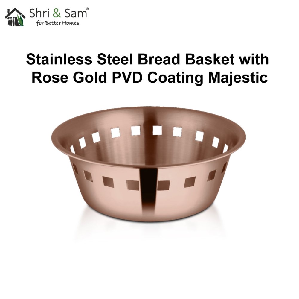 Stainless Steel Bread Basket with Rose Gold PVD Coating Majestic