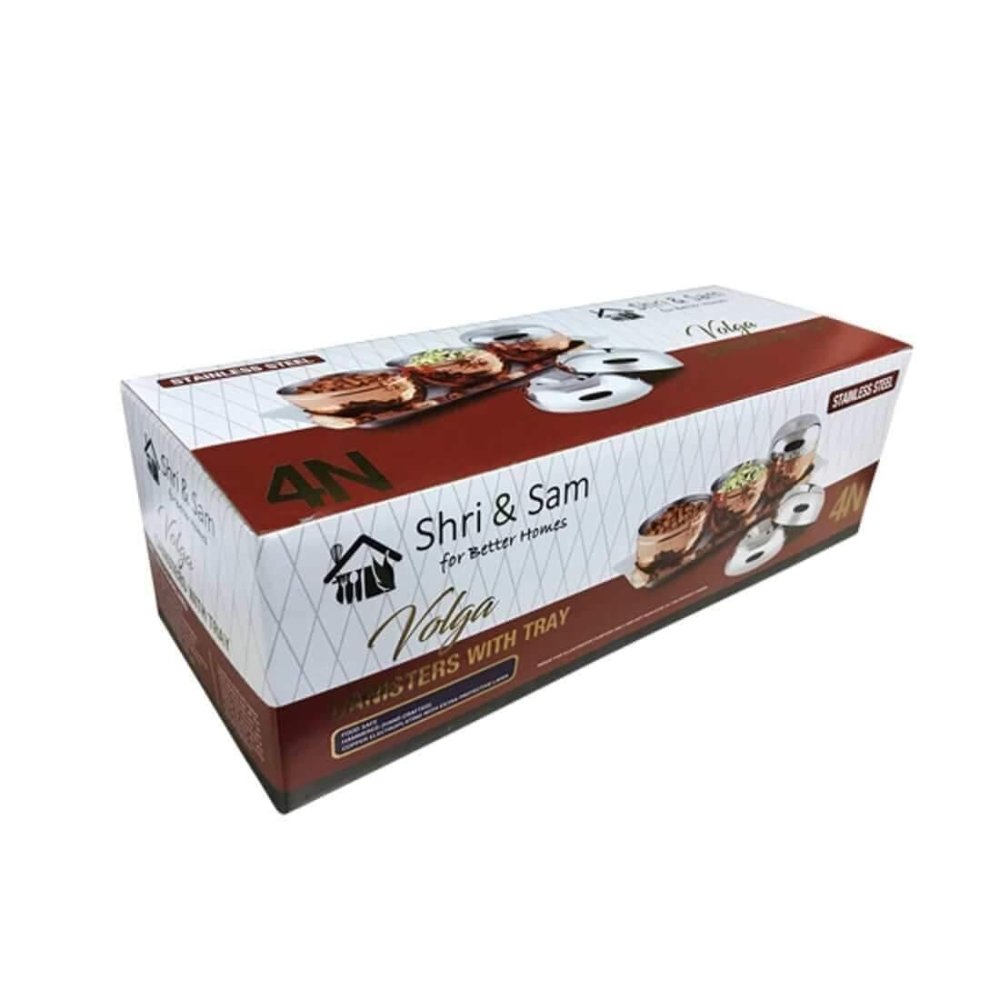 Stainless Steel Copper Hammered Canister Set with SS Tray Volga