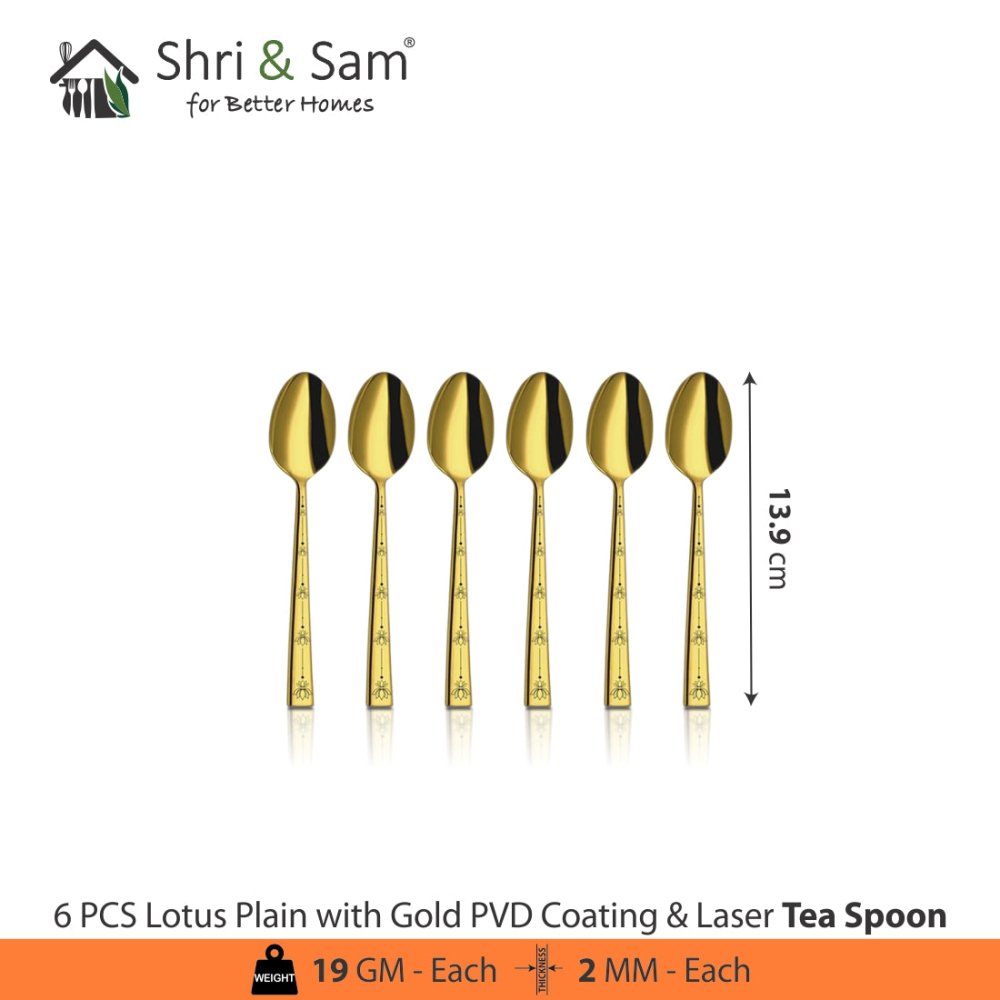 Stainless Steel Cutlery with Gold PVD Coating & Laser Lotus Plain
