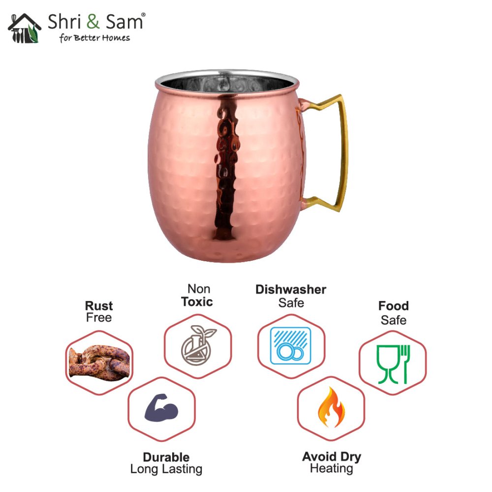 Stainless Steel Hammered Copper Mug with Golden Handle Mule
