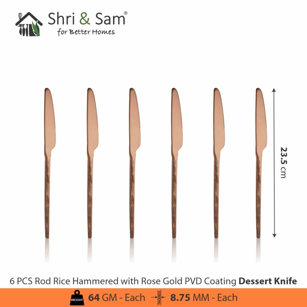 Stainless Steel Hand Crafted 24 PCS Cutlery Set with PVD Coating Rod Rice Hammered