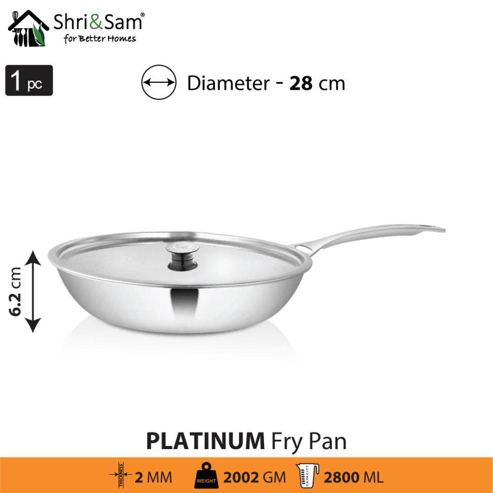 Stainless Steel Heavy Weight Fry Pan with SS Lid Platinum