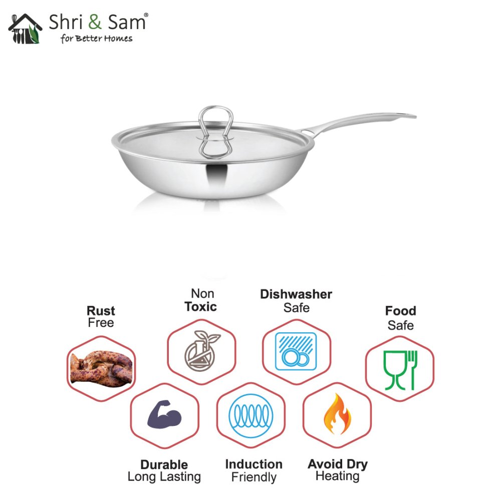 Stainless Steel Heavy Weight Fry Pan with SS Lid Platinum