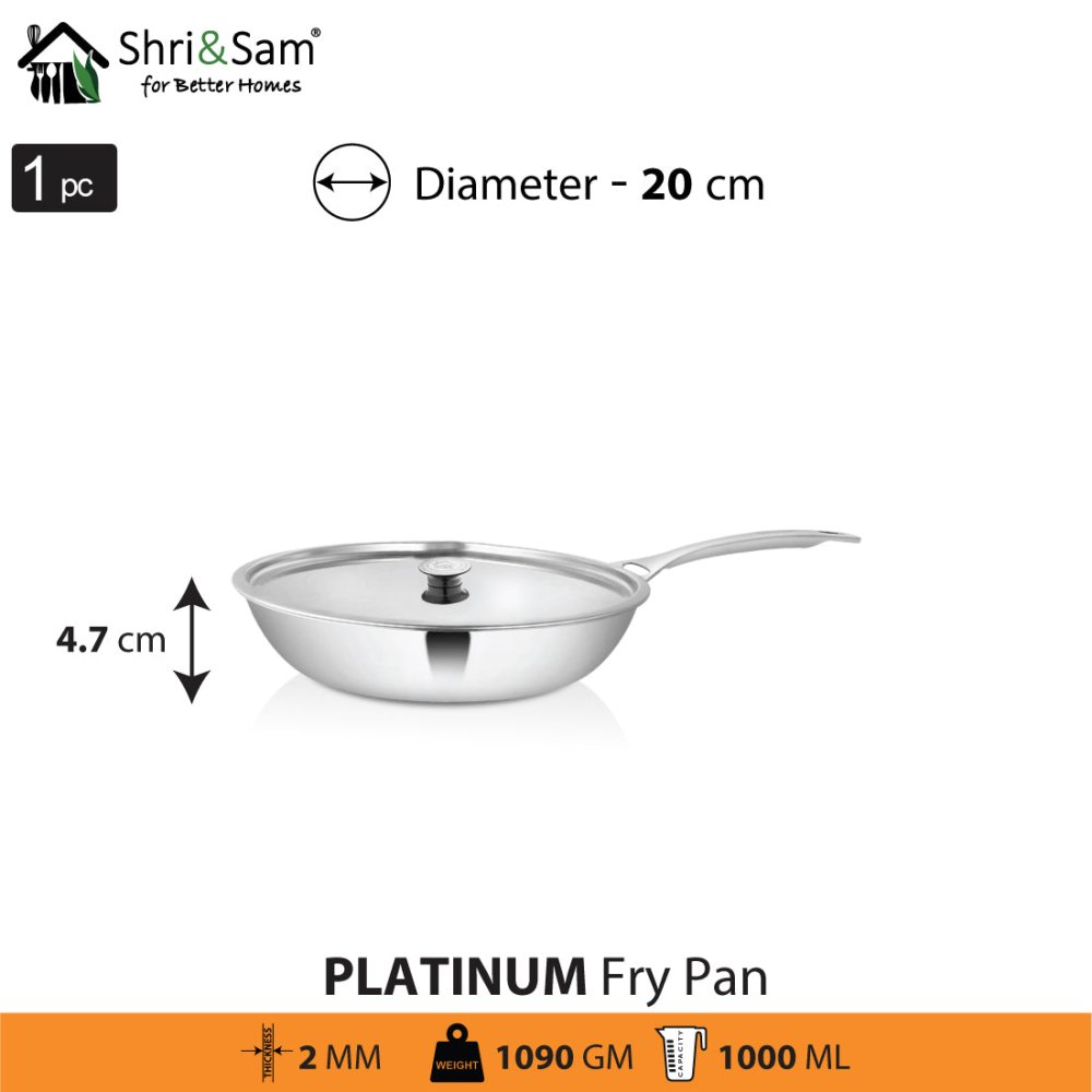 Stainless Steel Heavy Weight Fry Pan with SS Lid Platinum