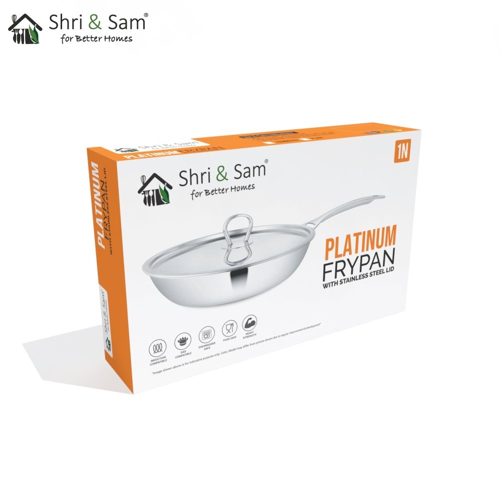 Stainless Steel Heavy Weight Fry Pan with SS Lid Platinum