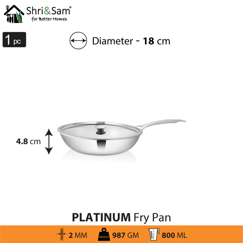 Stainless Steel Heavy Weight Fry Pan with SS Lid Platinum