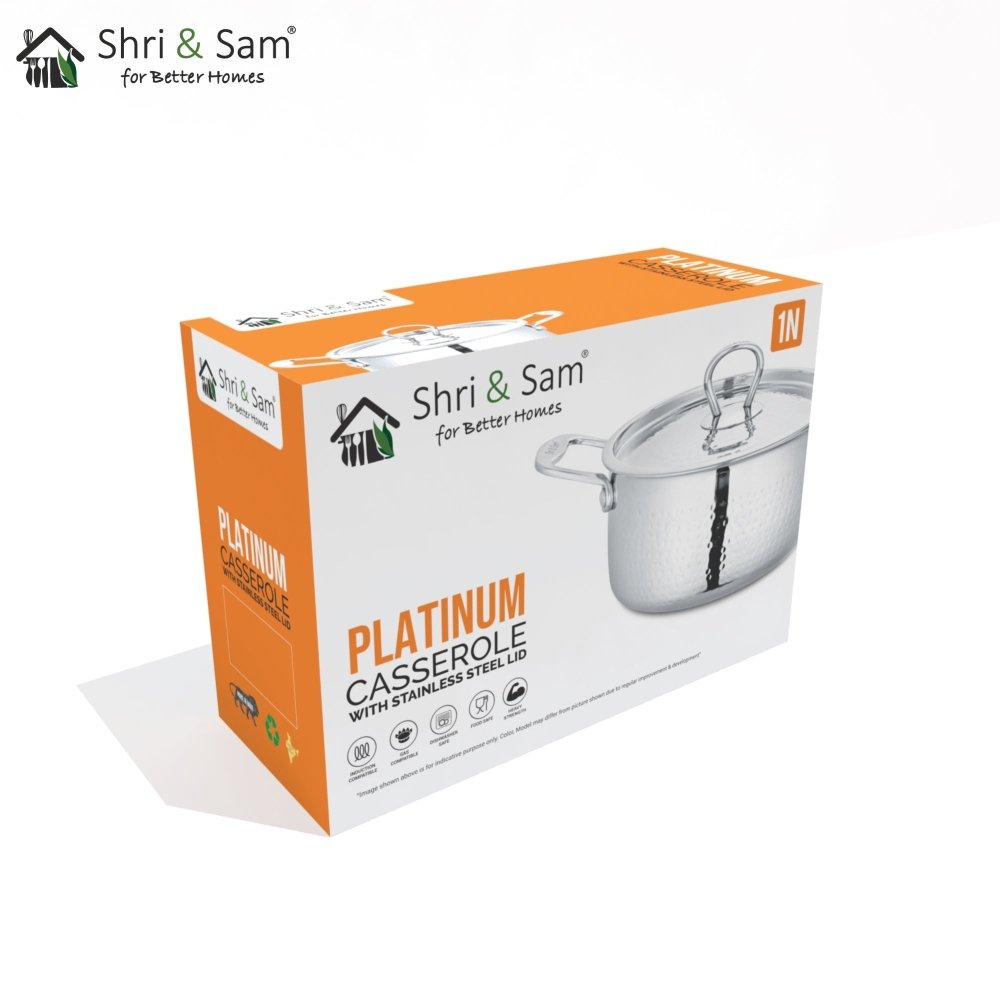 Stainless Steel Heavy Weight Hammered Casserole with SS Lid Platinum