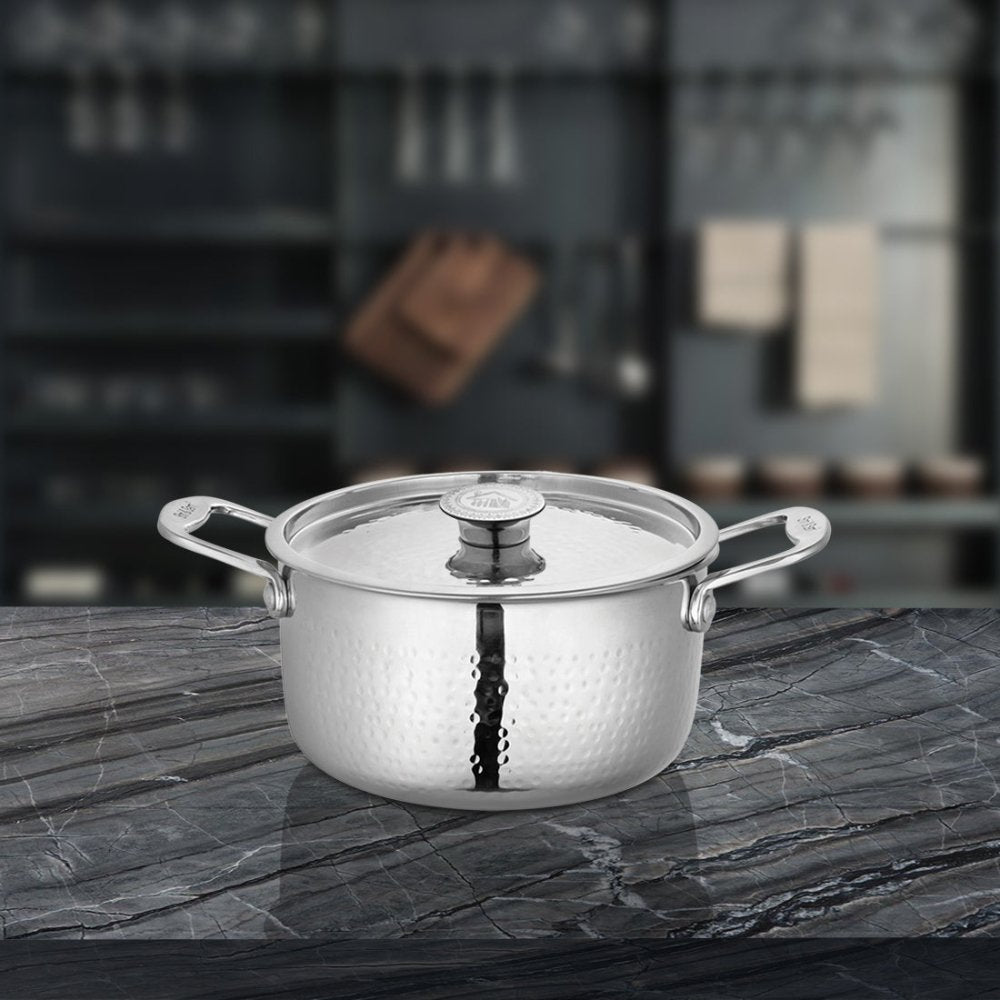 Stainless Steel Heavy Weight Hammered Casserole with SS Lid Platinum