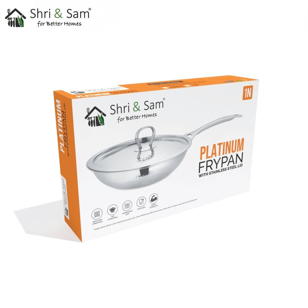 Stainless Steel Heavy Weight Hammered Fry Pan with SS Lid Platinum