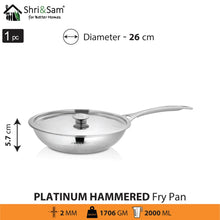 Stainless Steel Heavy Weight Hammered Fry Pan with SS Lid Platinum