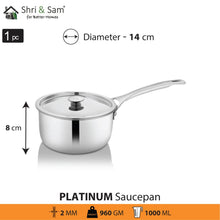 Stainless Steel Heavy Weight Sauce Pan with SS Lid Platinum