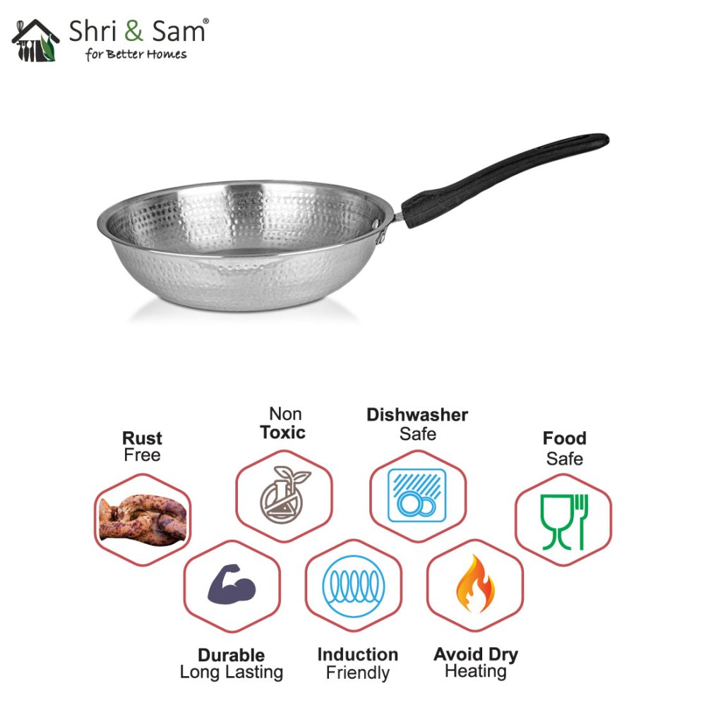 Stainless Steel Light Weight Hammered Fry Pan