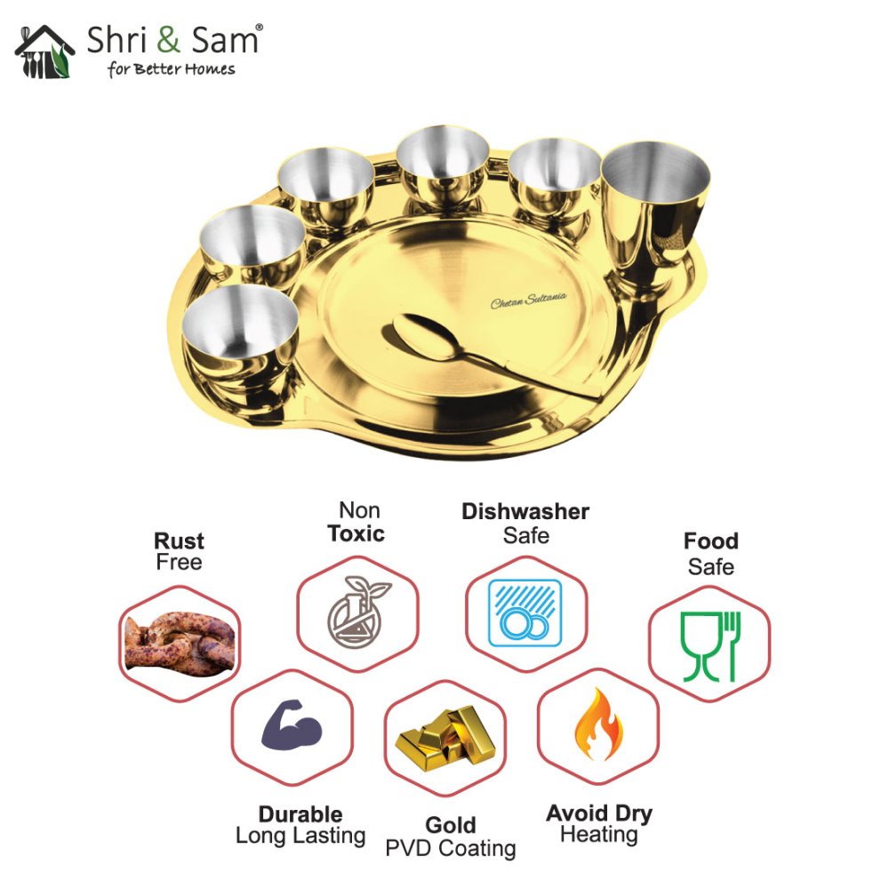 Stainless Steel Personalized Thali Set with Gold PVD Coating Nifty (Customized Name)