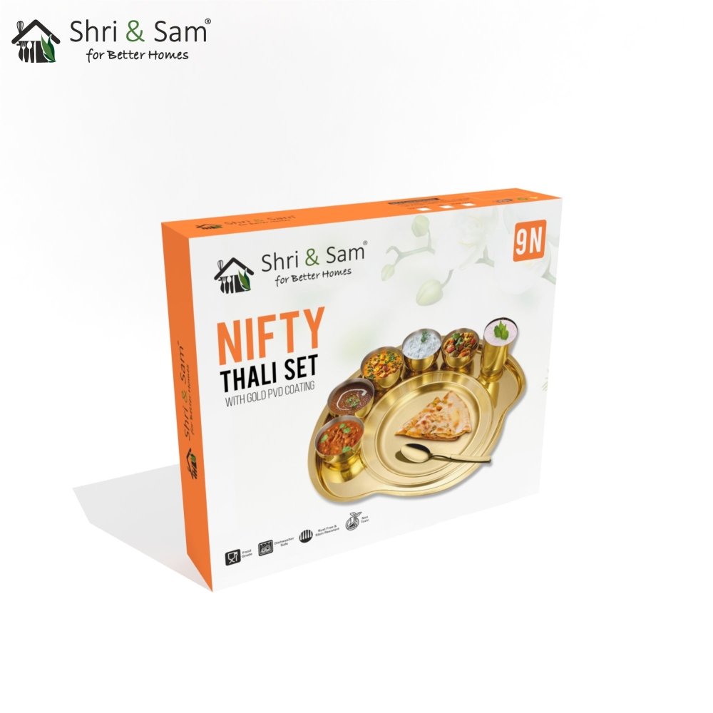 Stainless Steel Personalized Thali Set with Gold PVD Coating Nifty (Customized Name)