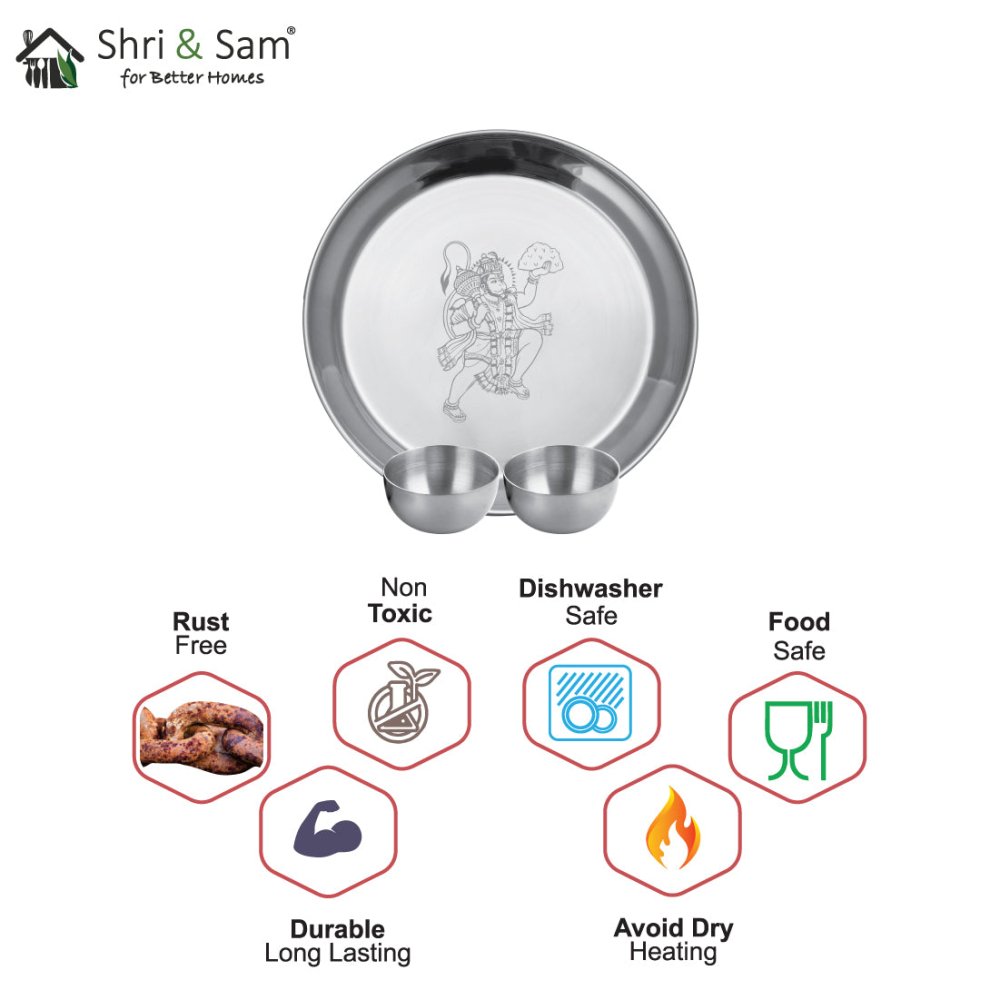 Stainless Steel Pooja Thali Set Hanuman