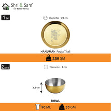 Stainless Steel Pooja Thali Set with Gold PVD Coating Hanuman