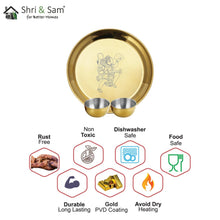 Stainless Steel Pooja Thali Set with Gold PVD Coating Hanuman