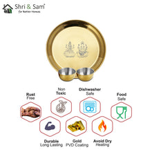 Stainless Steel Pooja Thali Set with Gold PVD Coating Laxmi & Ganesh