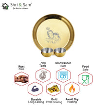 Stainless Steel Pooja Thali Set with Gold PVD Coating Radha Krishna