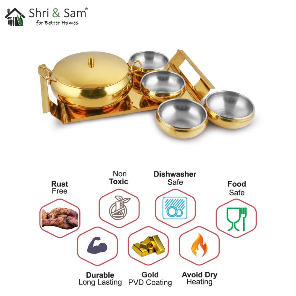 Stainless Steel Serving Set with Gold PVD Coating Farm House
