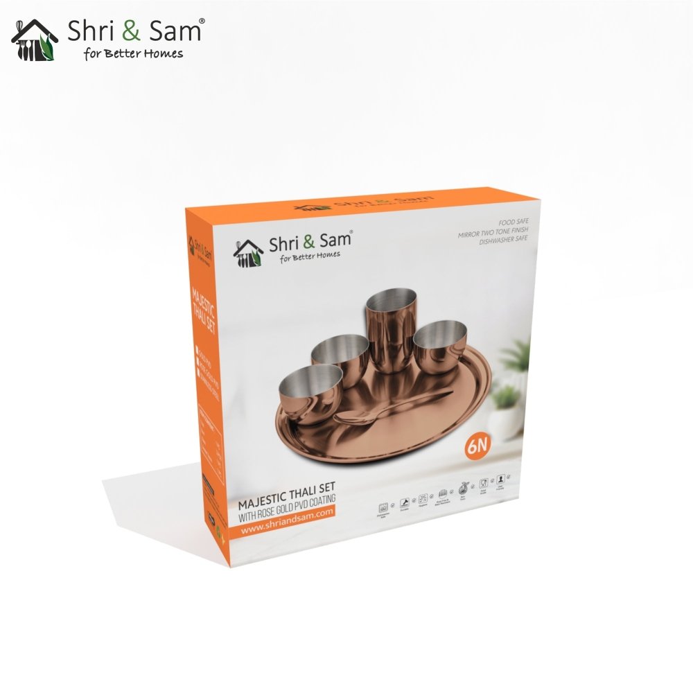 Stainless Steel Thali Set with Rose Gold PVD Coating Majestic