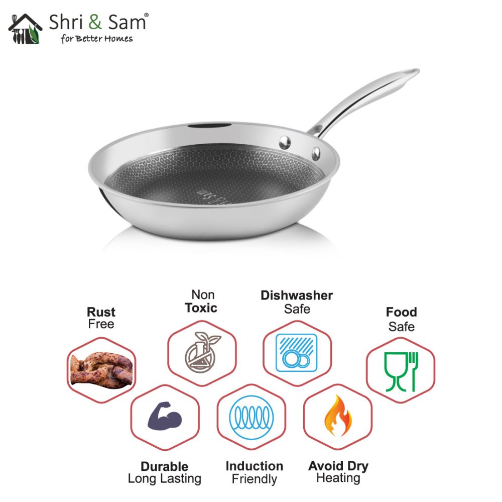 Stainless Steel Triply Non - Stick Fry Pan Linocut